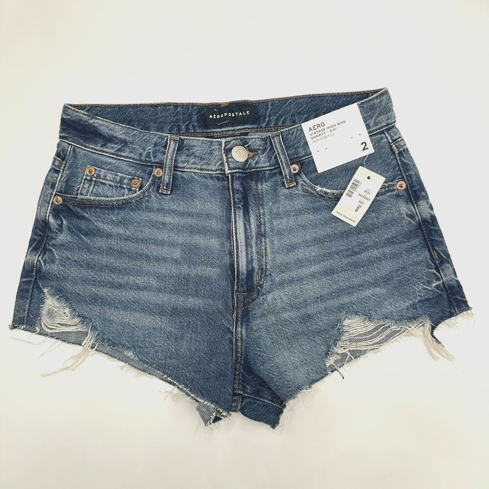 Aeropostale Vintage High Rise Shorty Non Stretch 2.5" Inseam Denim Shorts Size 2